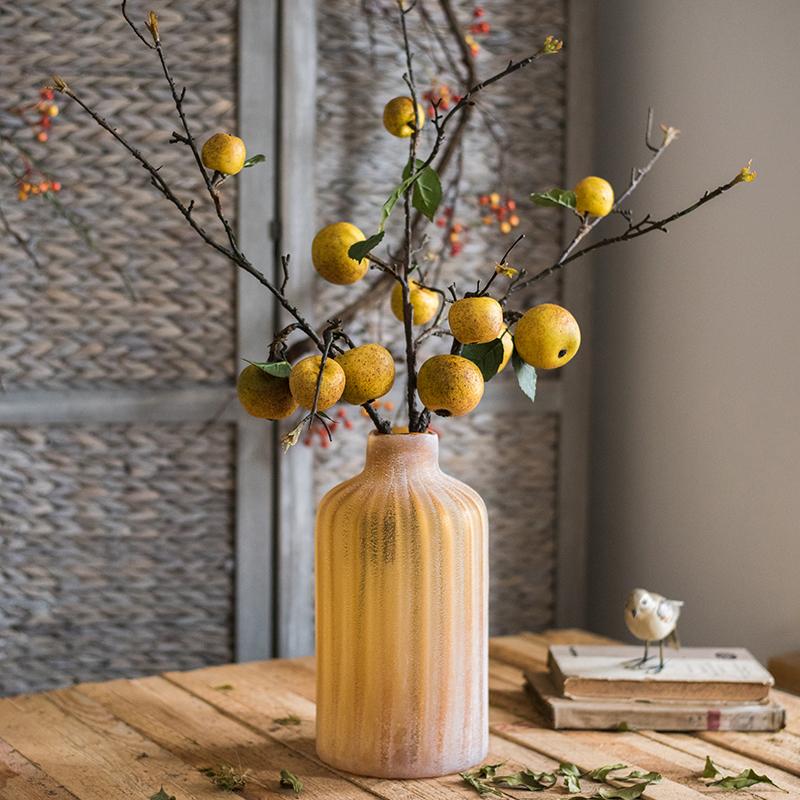 Artificial fruit stem with yellow fruit on branches in a ceramic vase RusticReach 27 in vase on Tampa Home & Garden Store