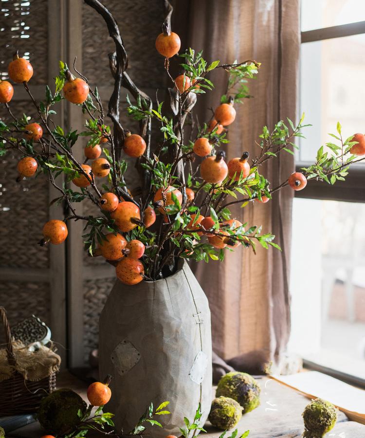 RusticReach fruit stem with yellow-orange pomegranate berries on boughs in vase on Tampa Home & Garden Store
