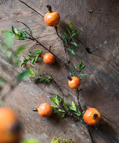 Artificial fruit stem with yellow-orange pomegranates on brown branches, 36-in tall, RusticReach on Tampa Home & Garden Store