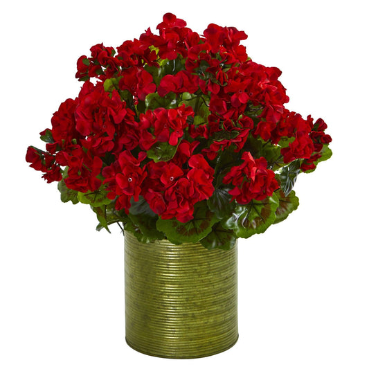 Geranium Artificial Plant in Metal Planter UV Resistant (Indoor/Outdoor) - Tampa Home & Garden Store