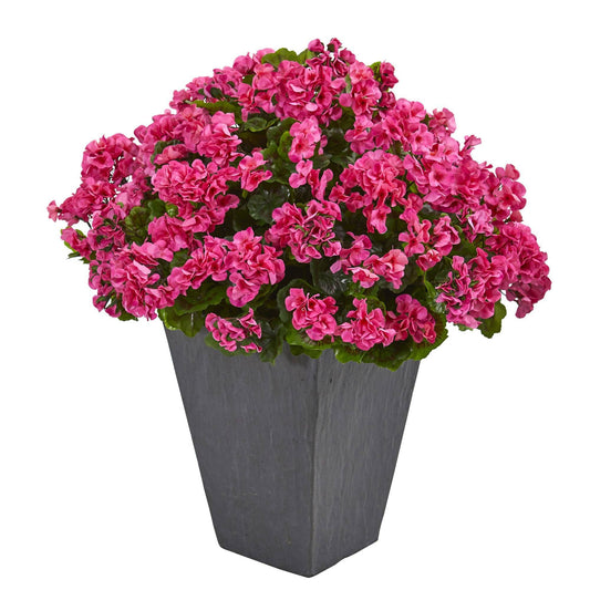 Geranium Artificial Plant in Slate Planter UV Resistant (Indoor/Outdoor) - Tampa Home & Garden Store