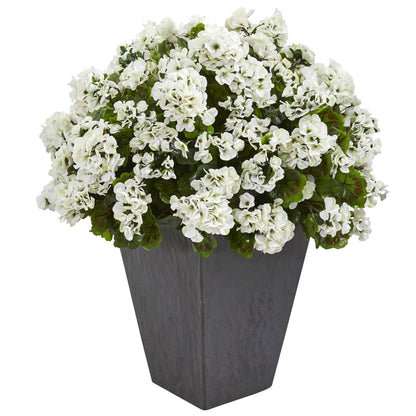 Geranium Artificial Plant in Slate Planter UV Resistant (Indoor/Outdoor)