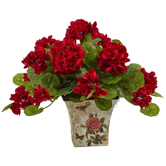 Geranium flowering silk plant in decorative planter, red blooms, set of 2, Nearly Natural on Tampa Home & Garden Store
