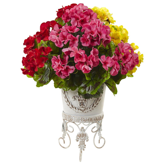 Geranium with Metal Planter UV Resistant (Indoor/Outdoor) - Tampa Home & Garden Store