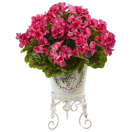 Geranium with Metal Planter UV Resistant (Indoor/Outdoor) - Tampa Home & Garden Store