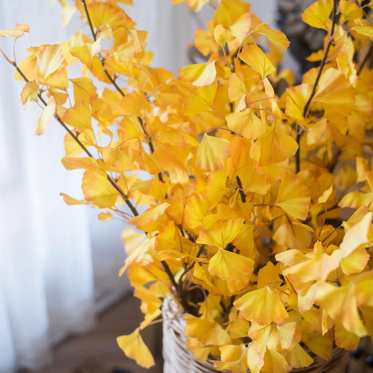 Artificial Ginkgo stem in yellow, 37 inches tall faux foliage by RusticReach in a vase on Tampa Home & Garden Store
