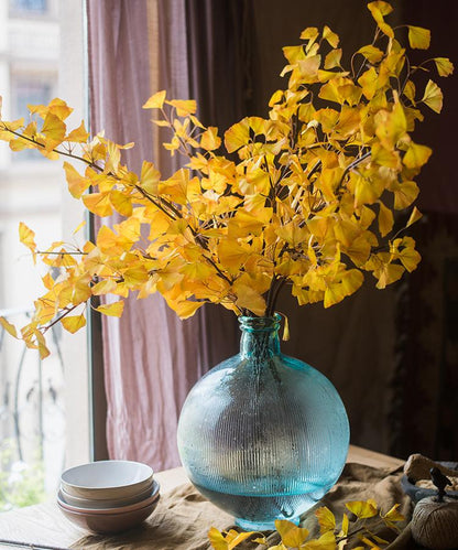 Artificial Ginkgo stem in Yellow, 37 inch tall faux by RusticReach in a blue glass vase on Tampa Home & Garden Store