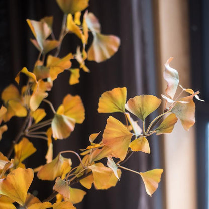 Artificial ginkgo stem with yellow fan-shaped leaves, 37 in tall faux foliage on Tampa Home & Garden Store