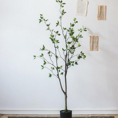 Artificial Green Leaf Faux Tree in Pot RusticReach brown trunk with green leaves in black pot on Tampa Home & Garden Store