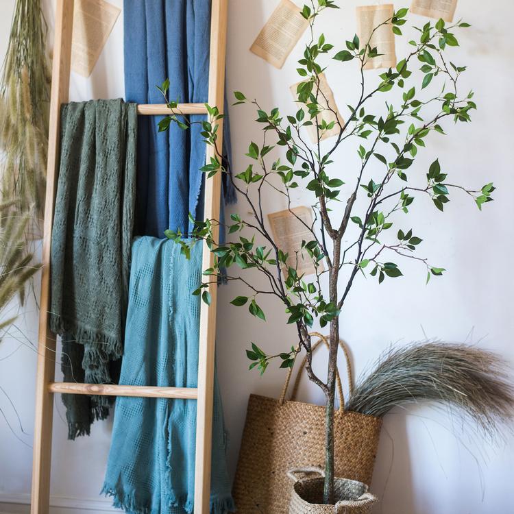 Artificial Green Leaf Faux Tree in Pot with brown trunk in woven basket RusticReach on Tampa Home & Garden Store
