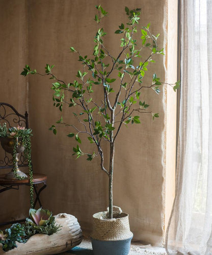 Artificial Green Leaf Faux Tree In Pot by RusticReach, lush green leaves in burlap pot on Tampa Home & Garden Store