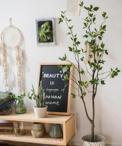 Artificial Green Leaf Faux Tree In Pot RusticReach, tall indoor plant with green leaves on Tampa Home & Garden Store