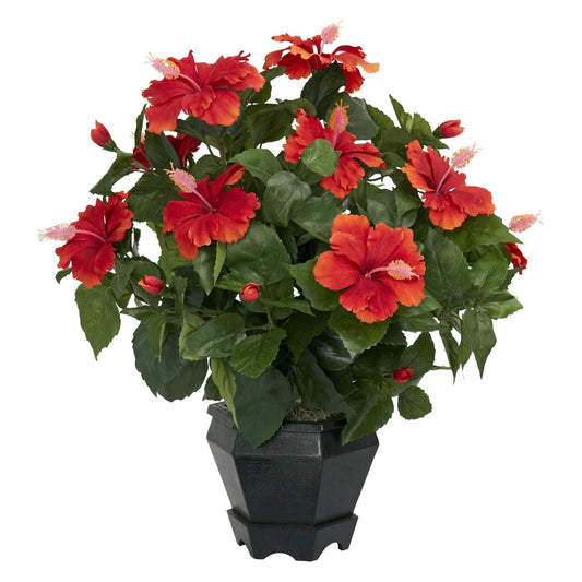 Hibiscus w/Black Hexagon Vase Silk Plant - Tampa Home & Garden Store