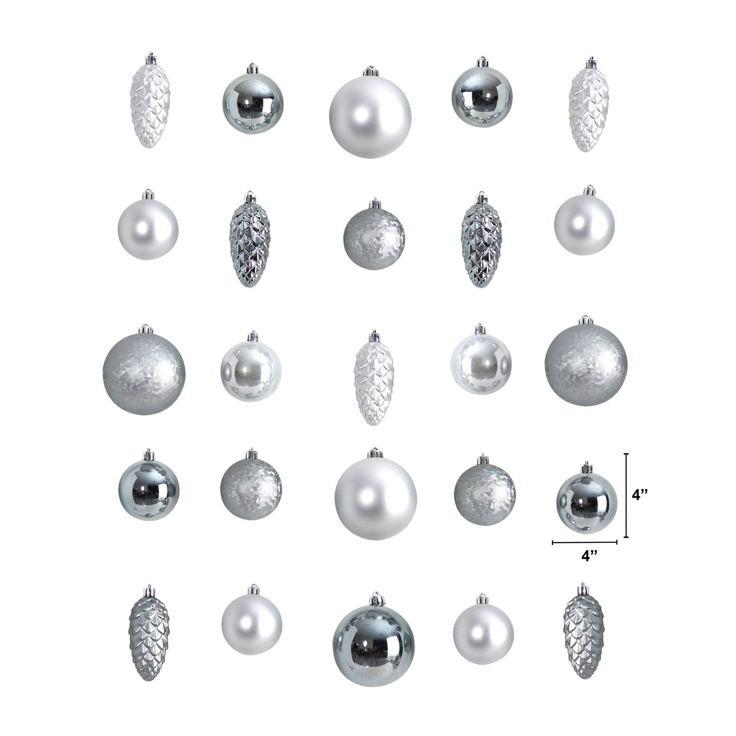Ornament set 23-count Lux silver shatterproof ball ornaments, reusable storage container on Tampa Home & Garden Store