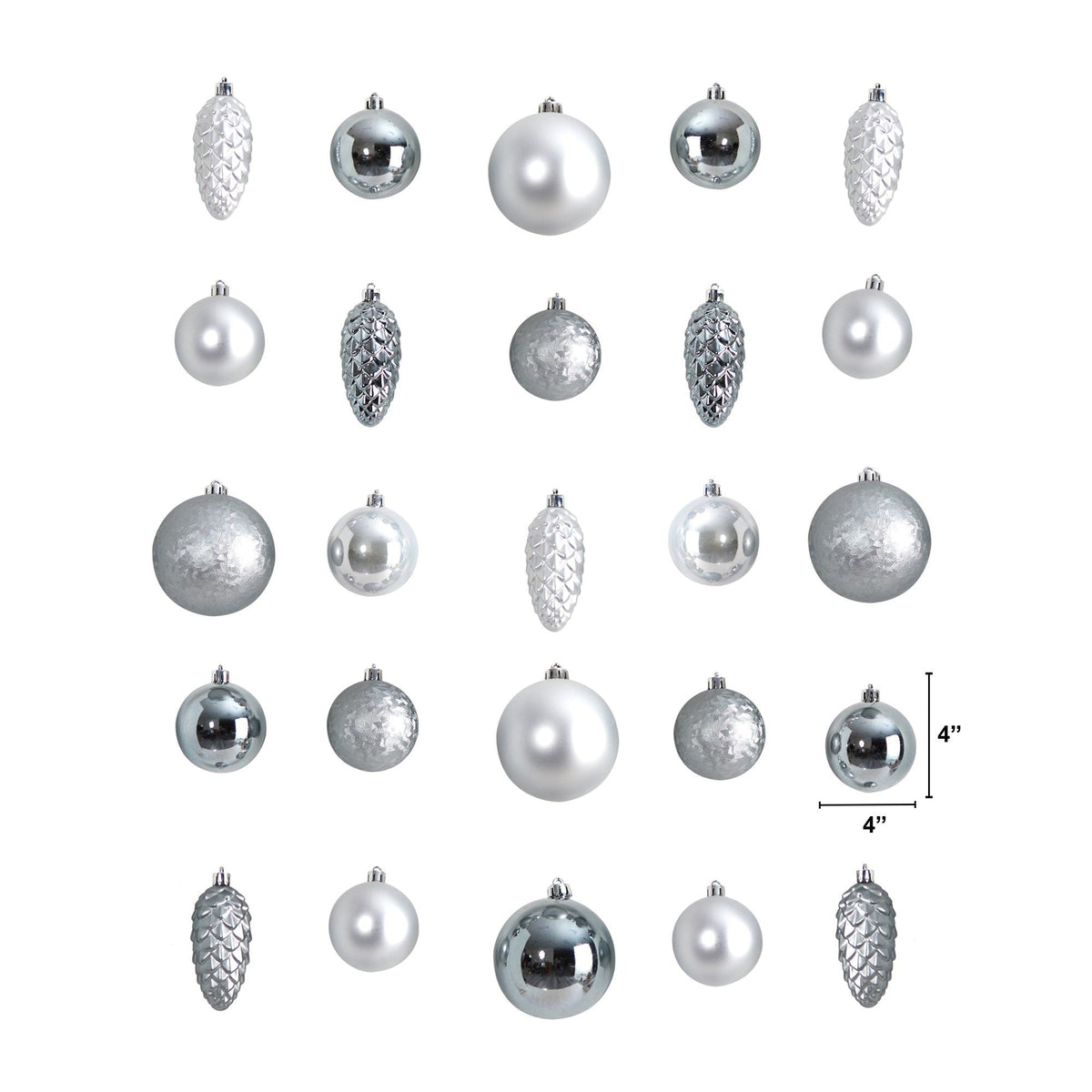 Ornament set 23-count Lux silver shatterproof ball ornaments, reusable storage container on Tampa Home & Garden Store