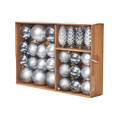 Ornament set Nearly Natural Lux 23-count shatterproof silver in reusable container on Tampa Home & Garden Store