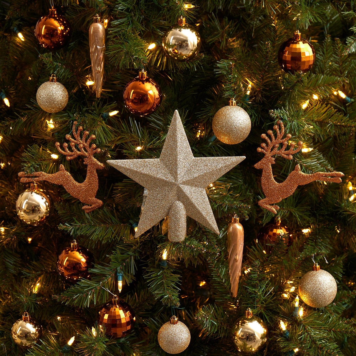 Ornament set 40-count Lux shatterproof gold/silver balls by Nearly Natural on a Christmas tree on Tampa Home & Garden Store