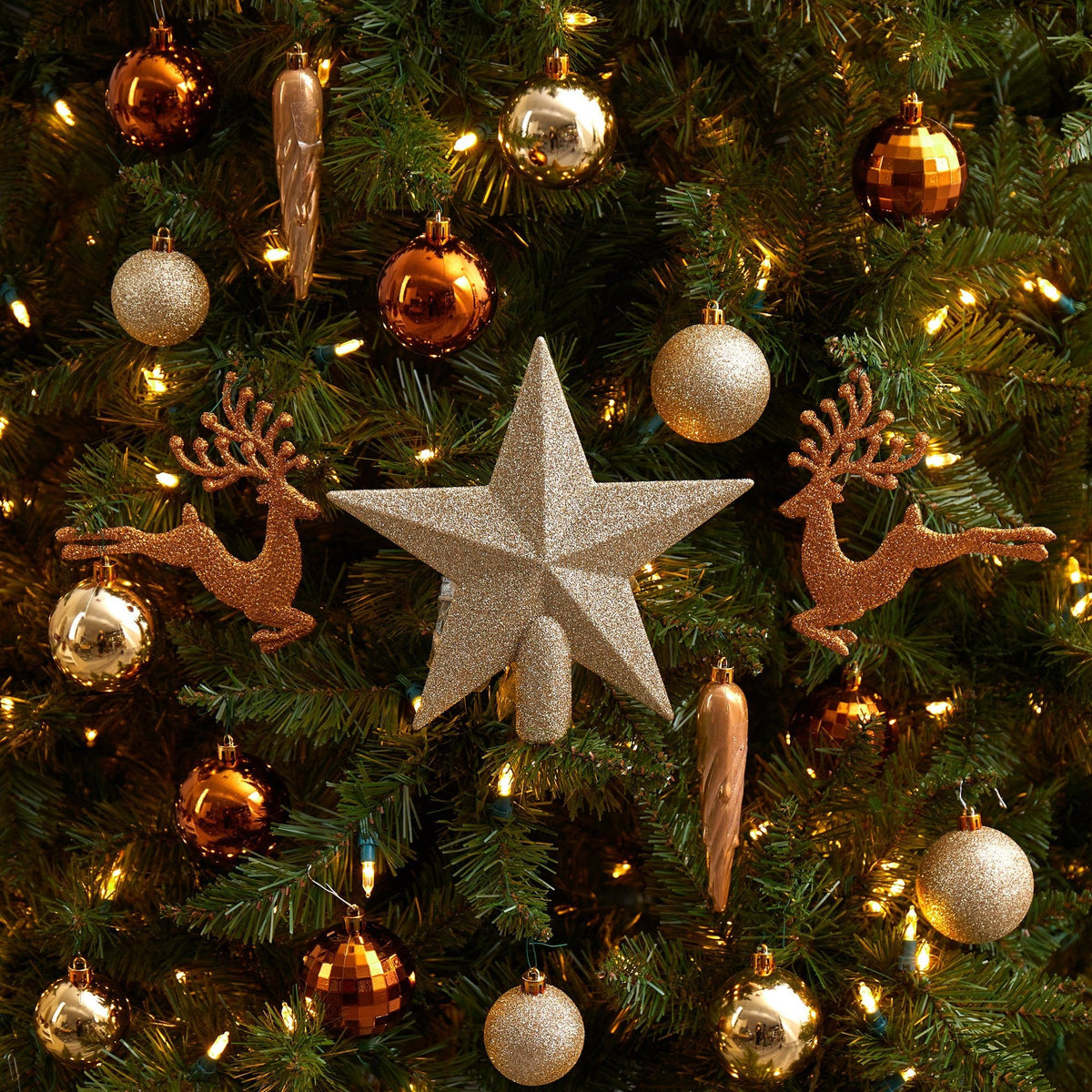 Ornament set 40-count Lux shatterproof gold/silver balls by Nearly Natural on a Christmas tree on Tampa Home & Garden Store