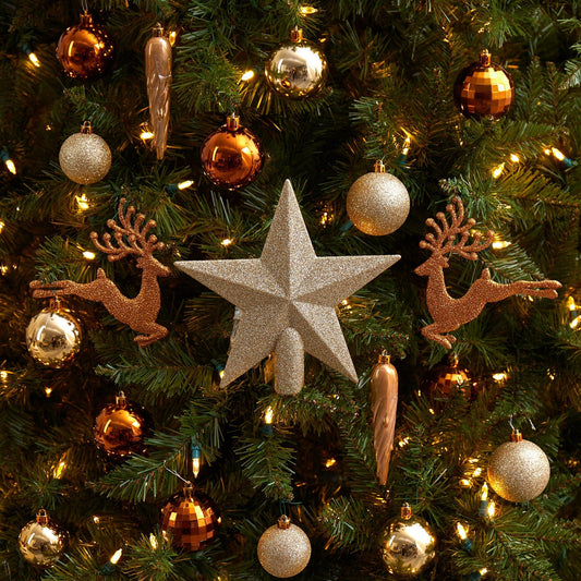 Ornament set 40-count Lux shatterproof gold/silver balls by Nearly Natural on a Christmas tree on Tampa Home & Garden Store