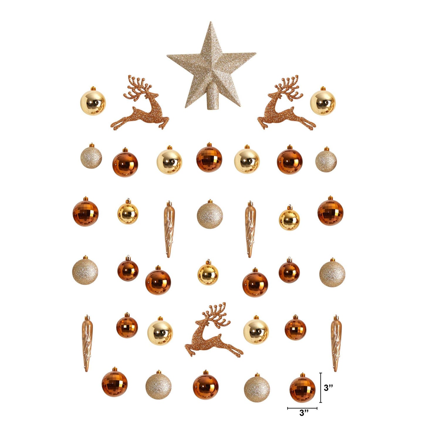 Ornament set Nearly Natural 40 count Lux shatterproof glitter balls with star and reindeer on Tampa Home & Garden Store