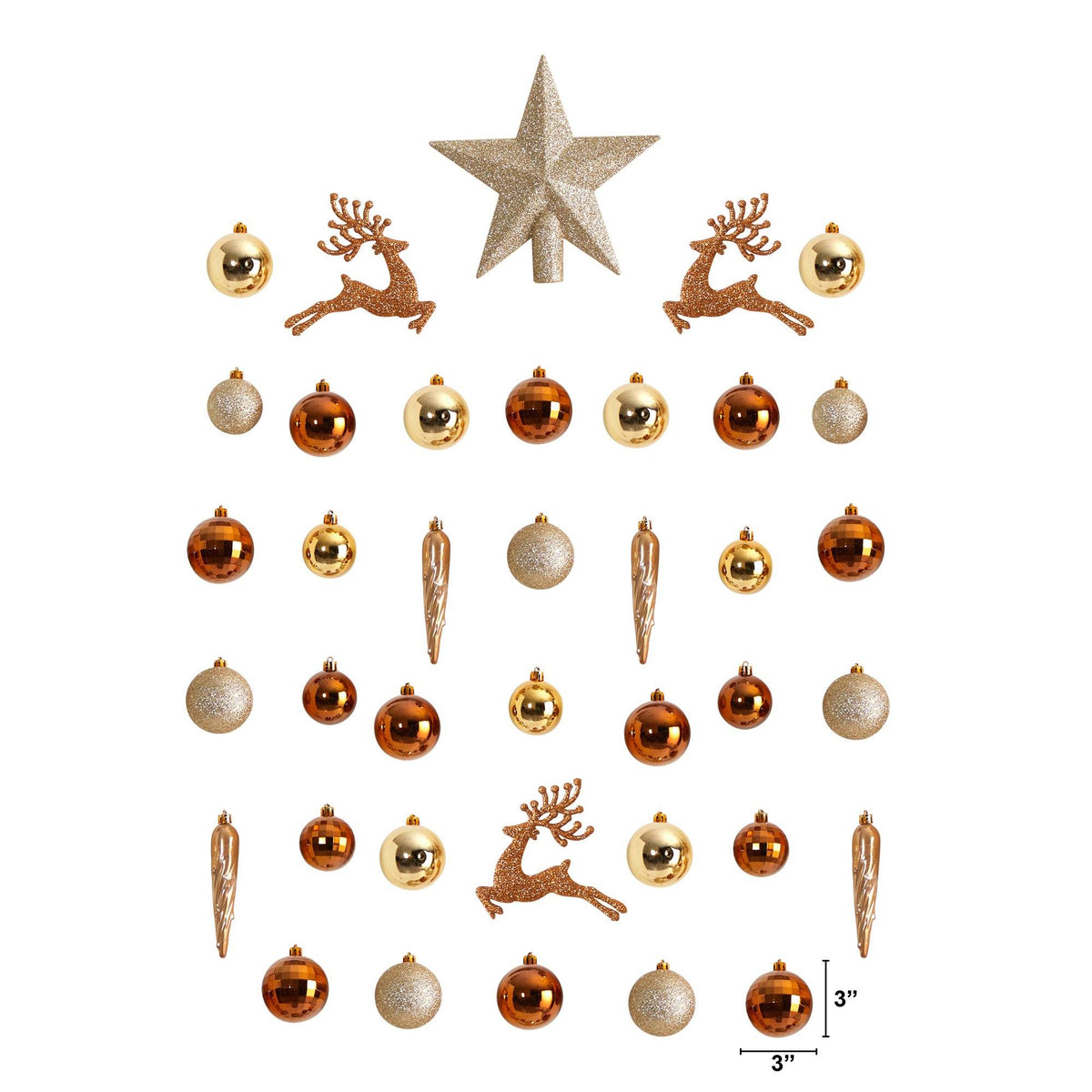 Ornament set Nearly Natural 40 count Lux shatterproof glitter balls with star and reindeer on Tampa Home & Garden Store