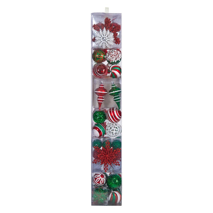70 Red and Green Shatterproof Christmas Tree Ornament Set with Re-Useable Container