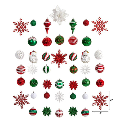 70 Red and Green Shatterproof Christmas Tree Ornament Set with Re-Useable Container