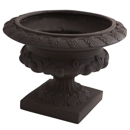 Iron finished urn by Nearly Natural with ornate scroll rim for indoor outdoor use, dark patina on Tampa Home & Garden Store