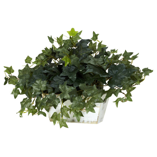 Ivy silk plant in whitewash planter by Nearly Natural, artificial non-flowering foliage on Tampa Home & Garden Store