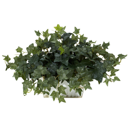 Ivy silk plant in whitewashed planter, artificial non-flowering plant by Nearly Natural on Tampa Home & Garden Store
