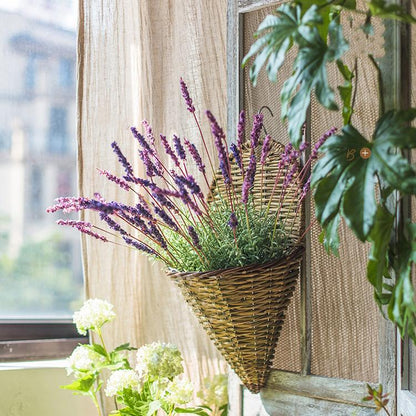 RusticReach faux lavender stem arrangement, 21in tall silk lavender in a woven wall basket, purple hues on Tampa Home & Garden Store