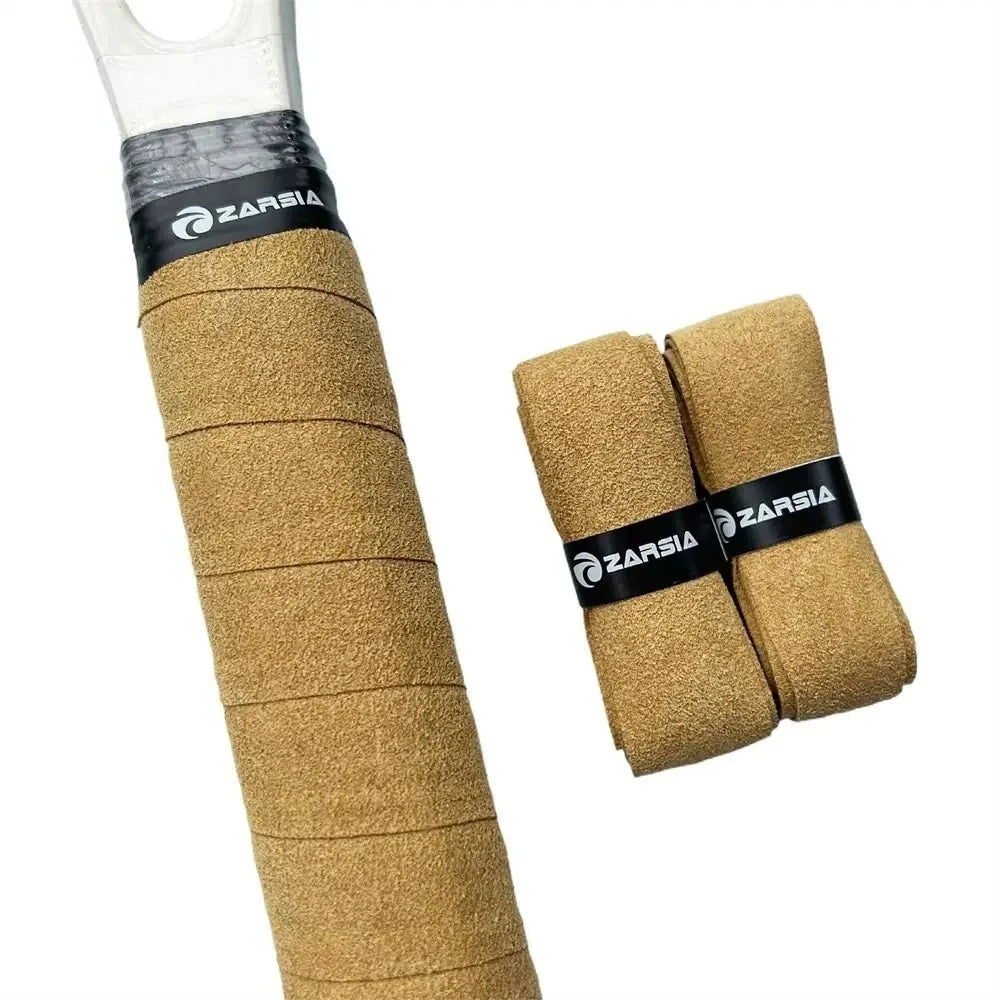 Tennis racket overgrips artificial leather wrap in tan cork color; two rolls with ZARSIA band on Tampa Home & Garden Store