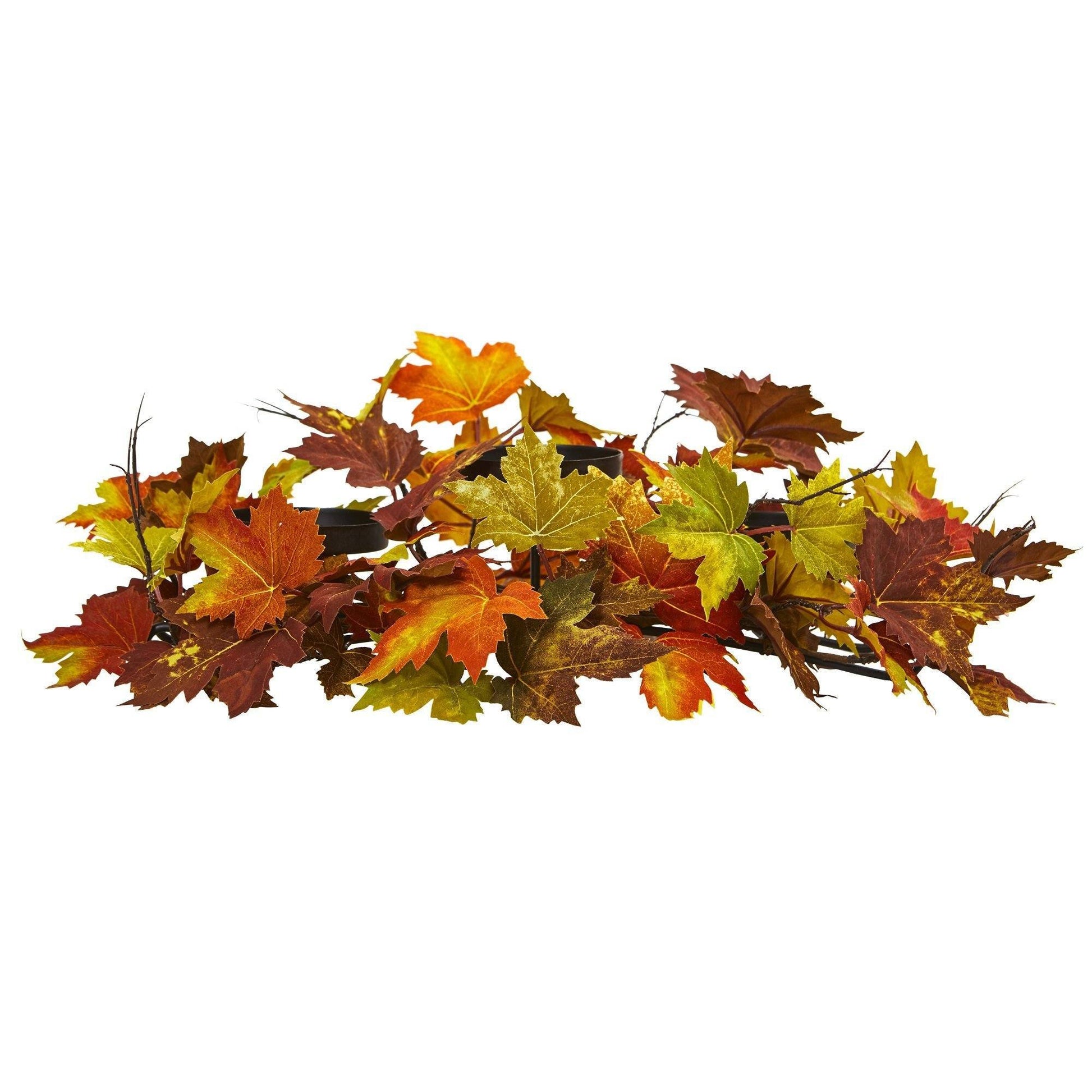 Maple Leaf artificial arrangement candelabrum with black base and autumn maple leaves on Tampa Home & Garden Store