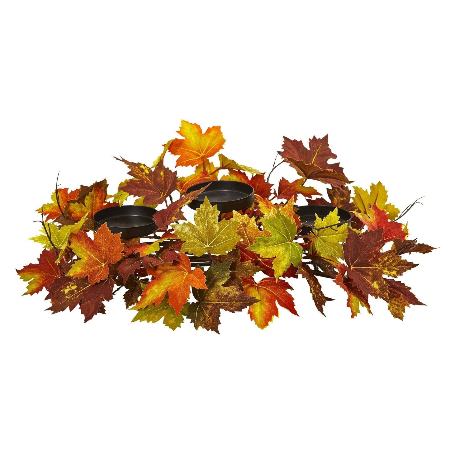 Maple Leaf Artificial Candelabrum with fall leaves and black candle cups by Nearly Natural on Tampa Home & Garden Store