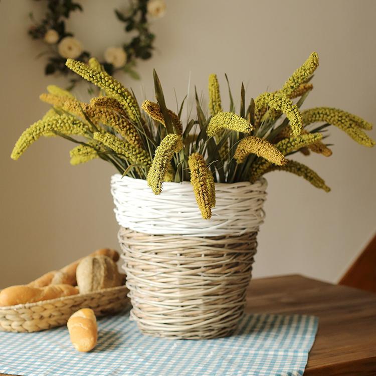 RusticReach artificial millet stem 37in tall in a whitewashed wicker basket on a table on Tampa Home & Garden Store