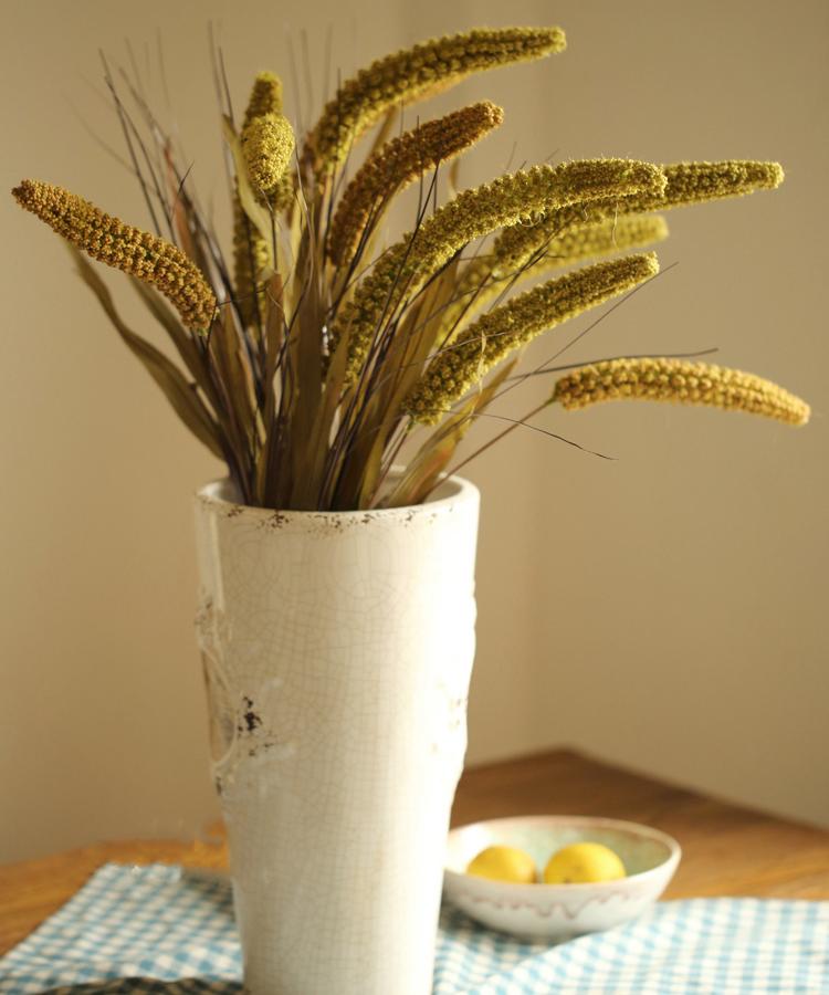 Artificial Millet Stem 37in Tall Faux arrangement in a white vase with golden seed heads on Tampa Home & Garden Store