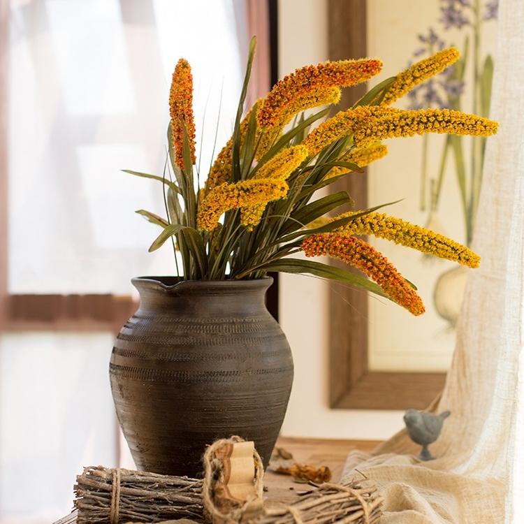 Artificial Millet Stem 37-inch tall faux bouquet in dark ceramic vase RusticReach on Tampa Home & Garden Store