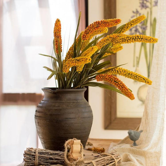 Artificial Millet Stem 37-inch tall faux bouquet in dark ceramic vase RusticReach on Tampa Home & Garden Store