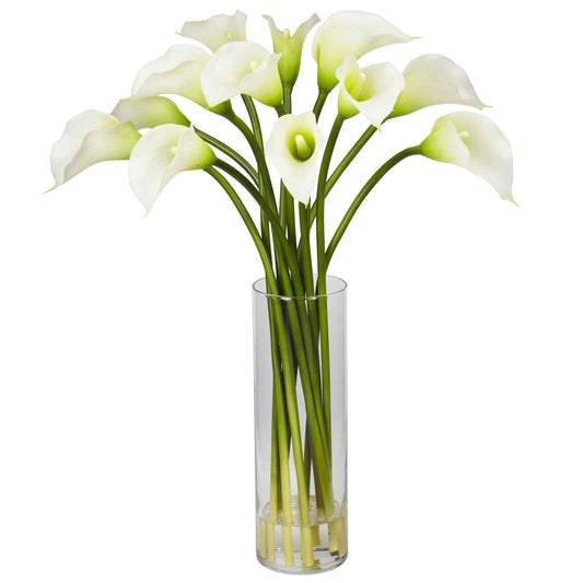 Arreglo floral de seda con mini calas