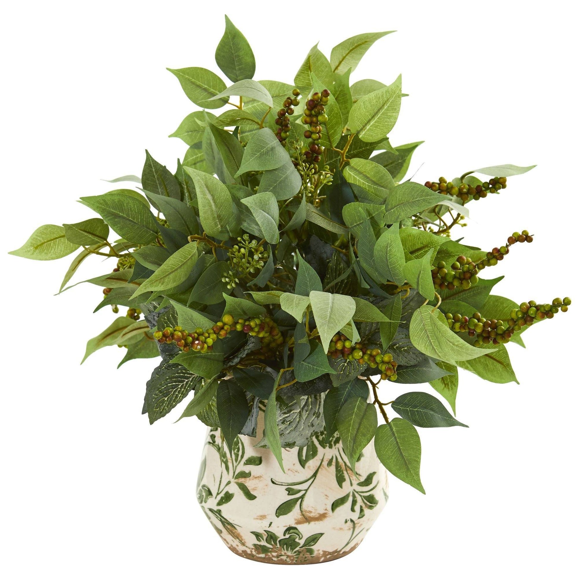 Artificial Mixed Ficus, Fittonia and Berry Plant in Floral Vase with lush green leaves on Tampa Home & Garden Store