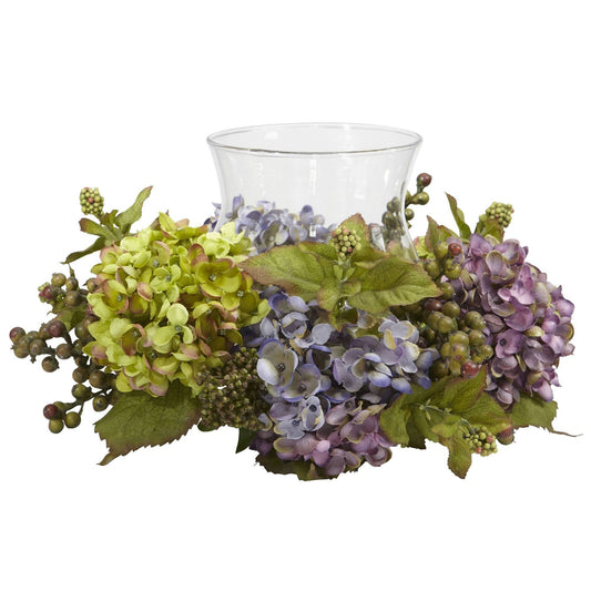 Centro de Mesa de Seda con Hortensias Mixtas para Velas