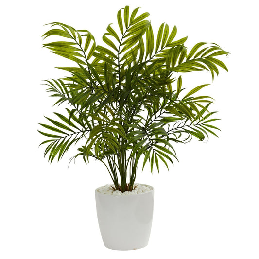 Palms in White Planter artificial plant set of 2 with green fronds by Nearly Natural on Tampa Home & Garden Store