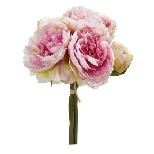 Peony bouquet stem, artificial pink pastel blooms, 6 stems by Nearly Natural on Tampa Home & Garden Store