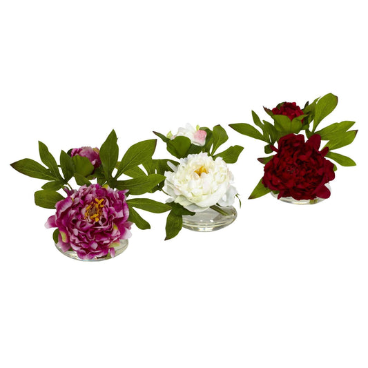Peony w/Glass Vase (Set of 3) - Tampa Home & Garden Store