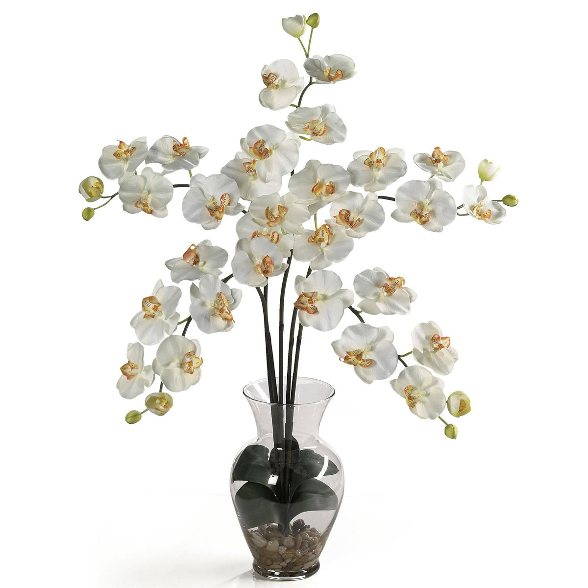 Phalaenopsis Liquid Illusion Silk Flower Arrangement Nearly Natural white orchids in glass vase on Tampa Home & Garden Store