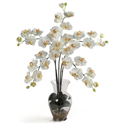 Phalaenopsis Liquid Illusion Silk Flower Arrangement Nearly Natural white orchids in glass vase on Tampa Home & Garden Store