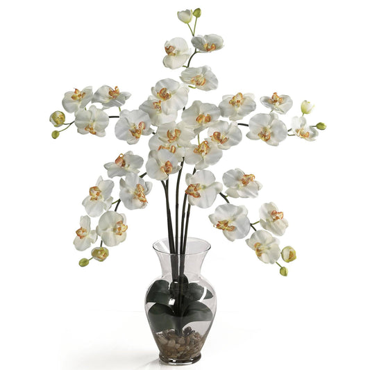 Phalaenopsis Liquid Illusion Silk Flower Arrangement Nearly Natural white orchids in glass vase on Tampa Home & Garden Store