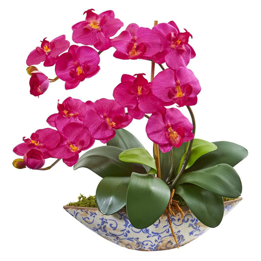 Silk Phalaenopsis Orchid Artificial Arrangement in Vase - Tampa Home & Garden Store