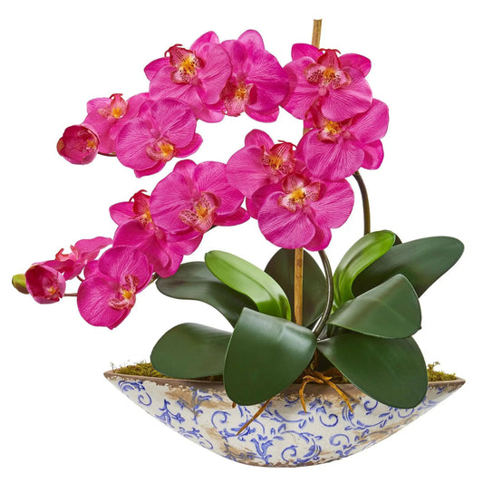 Silk Phalaenopsis Orchid Artificial Arrangement in Vase - Tampa Home & Garden Store