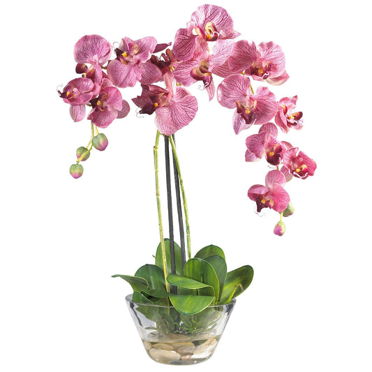 Phalaenopsis silk orchid arrangement in glass vase with pink blooms by Nearly Natural on Tampa Home & Garden Store